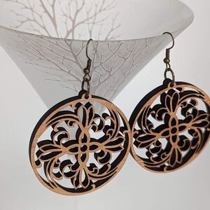 Korean Swirl Wood Drop Earrings | Lace Earrings | Handmade Laser Cut Earrings
